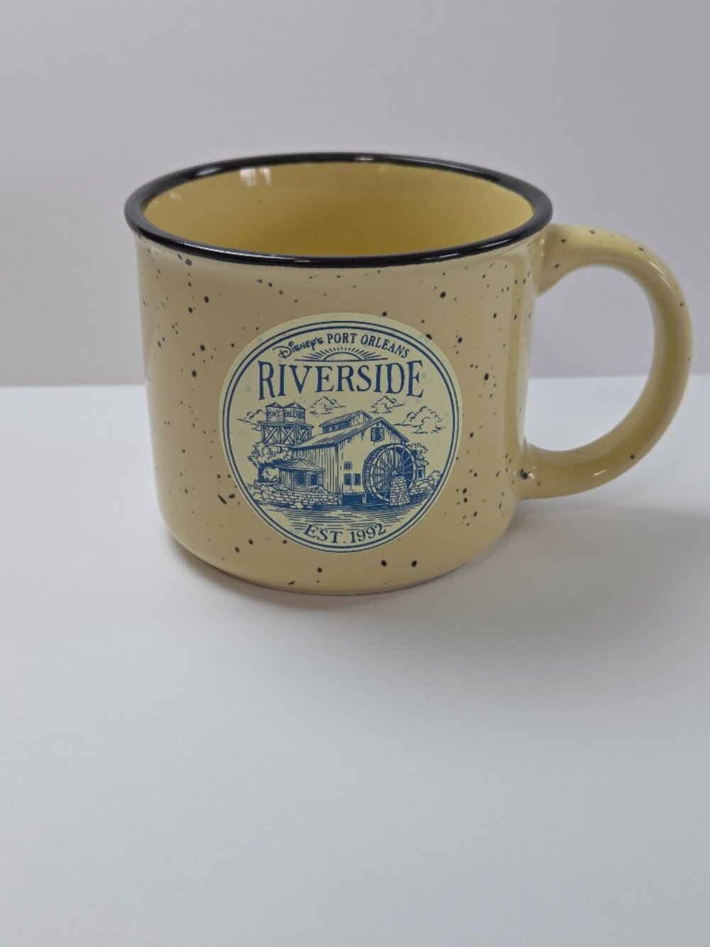 Disney Port Orleans Riverside Est 1992 Yellow Speckled Mug, Retired/Discontinued